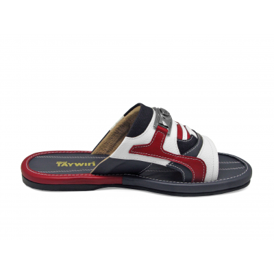 Men Sandals SKF-35 White Corrected Grain Leather-Navy Nappa-Red Nappa-Black Fabric